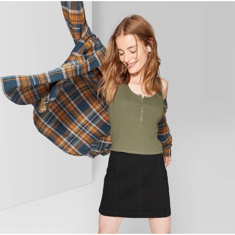Wild Fable Black Print Mini Skirt